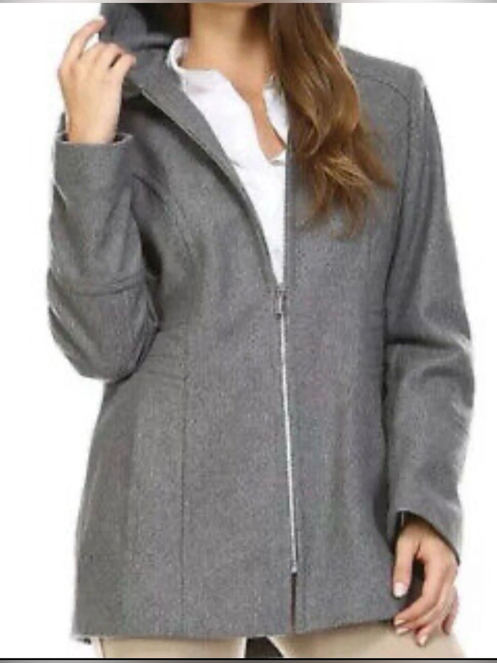 London Fog Hooded Trench Pea Coat Wool Blend Gray Sz PXS